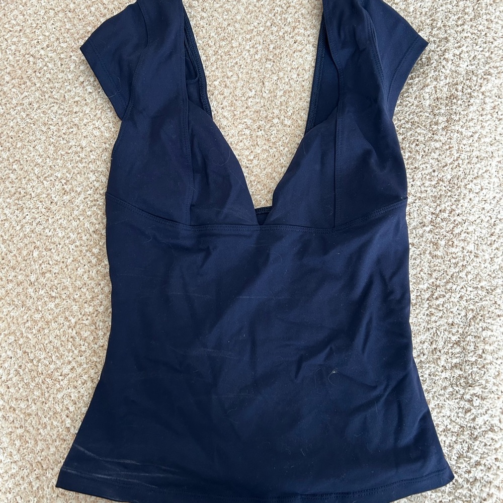 Free People Navy Blue Deep V-Neck Top